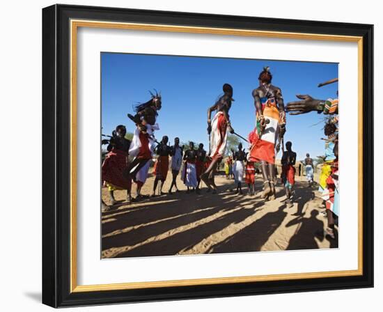 Samburu People Dancing, Laikipia, Kenya-Tony Heald-Framed Photographic Print