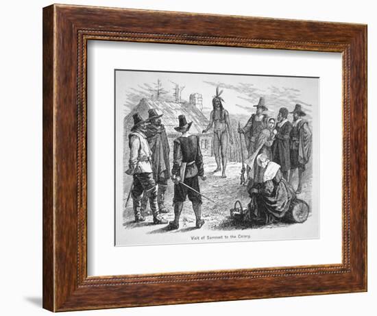 Samoset, Chief of the Pemaquids Visits the Pilgrim Fathers in 1621 (Litho)-American-Framed Premium Giclee Print