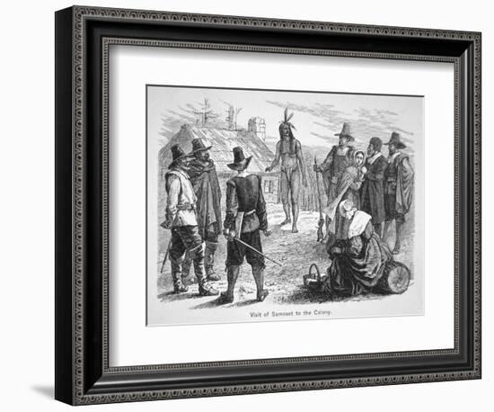 Samoset, Chief of the Pemaquids Visits the Pilgrim Fathers in 1621 (Litho)-American-Framed Giclee Print