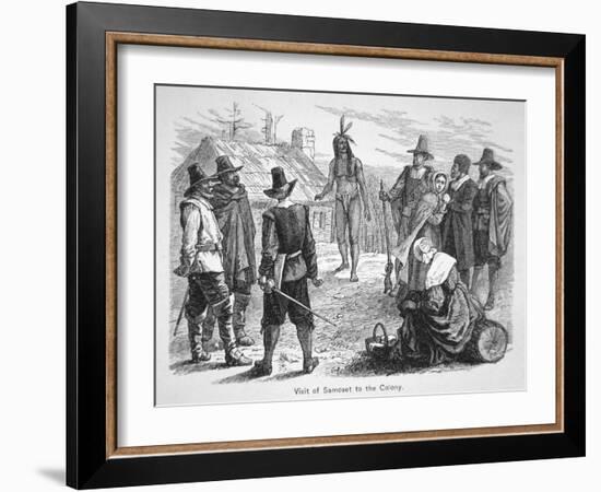 Samoset, Chief of the Pemaquids Visits the Pilgrim Fathers in 1621 (Litho)-American-Framed Giclee Print