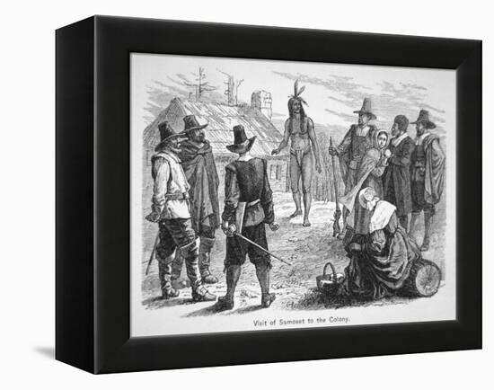 Samoset, Chief of the Pemaquids Visits the Pilgrim Fathers in 1621 (Litho)-American-Framed Premier Image Canvas