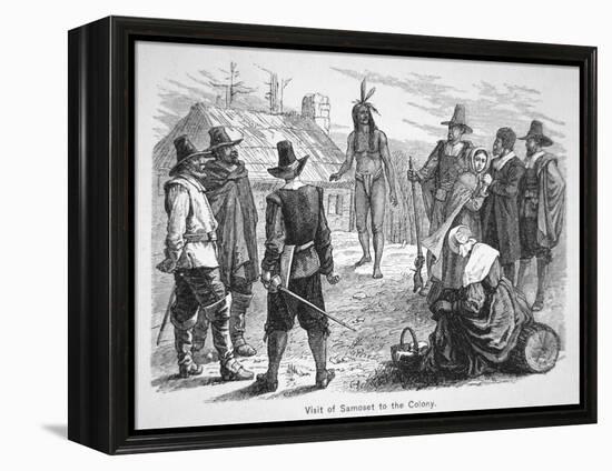 Samoset, Chief of the Pemaquids Visits the Pilgrim Fathers in 1621 (Litho)-American-Framed Premier Image Canvas