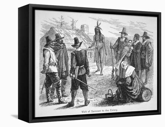 Samoset, Chief of the Pemaquids Visits the Pilgrim Fathers in 1621 (Litho)-American-Framed Premier Image Canvas