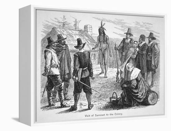 Samoset, Chief of the Pemaquids Visits the Pilgrim Fathers in 1621 (Litho)-American-Framed Premier Image Canvas