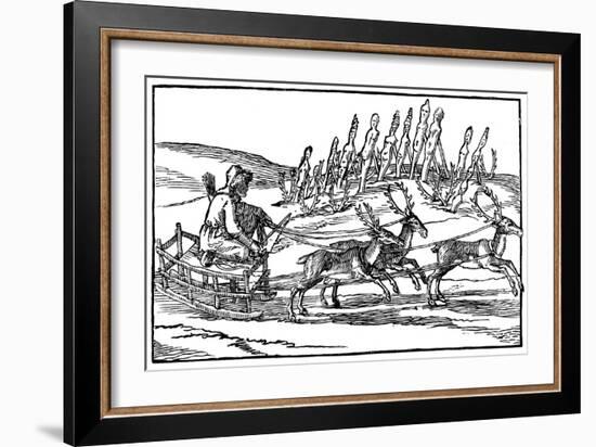 Samoyed Travelling on a Sleigh Pulled by Reindeer, Late 16th-Early 17th Century-null-Framed Giclee Print