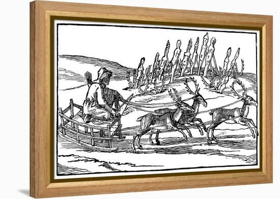 Samoyed Travelling on a Sleigh Pulled by Reindeer, Late 16th-Early 17th Century-null-Framed Premier Image Canvas