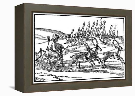 Samoyed Travelling on a Sleigh Pulled by Reindeer, Late 16th-Early 17th Century-null-Framed Premier Image Canvas