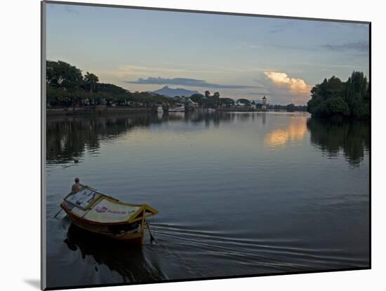 Sampan Ferry on the Sarawak River in the Centre of Kuching City at Sunset, Sarawakn Borneo-Annie Owen-Mounted Photographic Print