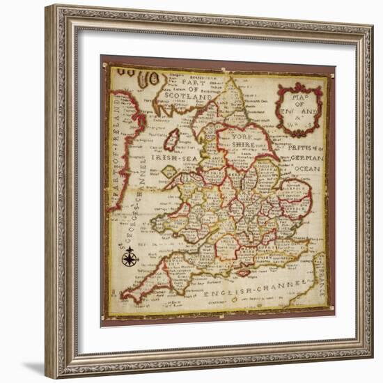 Sampler Depicting a Map of England and Wales, Chain, Double Back and Satin Stitch, by Ann Seaton…-null-Framed Giclee Print