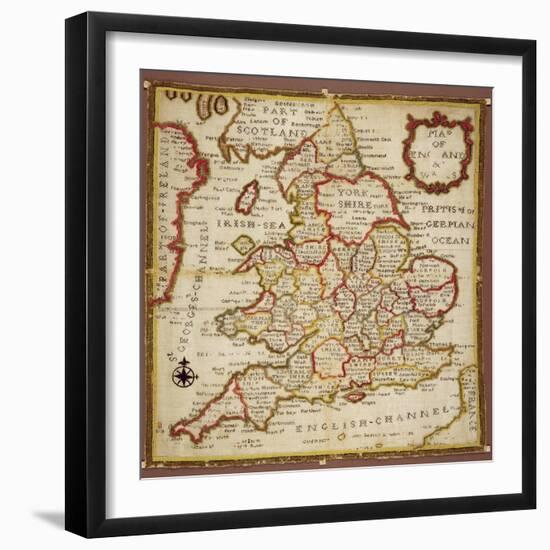 Sampler Depicting a Map of England and Wales, Chain, Double Back and Satin Stitch, by Ann Seaton…-null-Framed Giclee Print