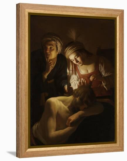 Samson and Delilah, C.1621 (Oil on Canvas)-Gerrit van Honthorst-Framed Premier Image Canvas