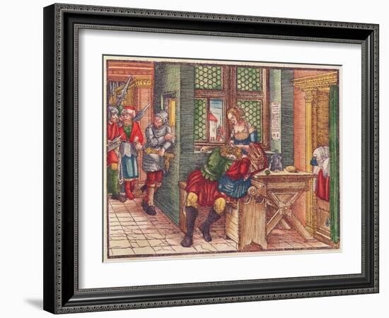 Samson and Delilah, from the Luther Bible, C.1530 (Coloured Woodcut)-German School-Framed Giclee Print