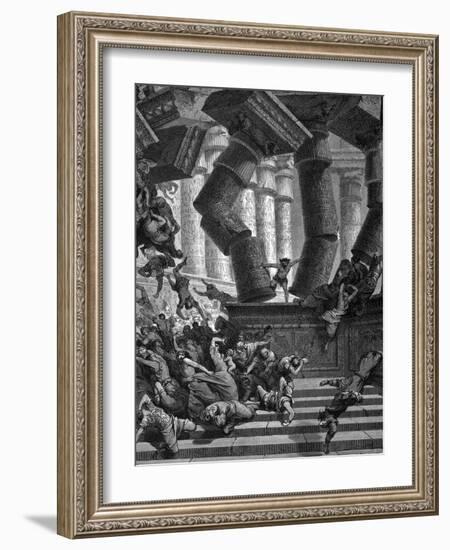 Samson Bringing Down the Temple of Dagon, 1866-Gustave Doré-Framed Giclee Print