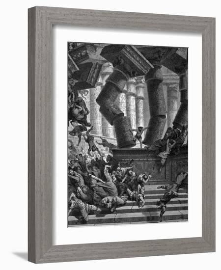 Samson Bringing Down the Temple of Dagon, 1866-Gustave Doré-Framed Giclee Print