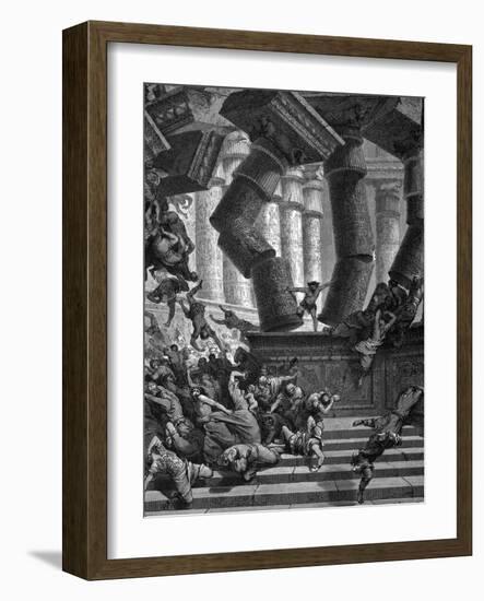 Samson Bringing Down the Temple of Dagon, 1866-Gustave Doré-Framed Giclee Print