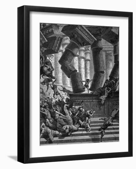 Samson Bringing Down the Temple of Dagon, 1866-Gustave Doré-Framed Giclee Print