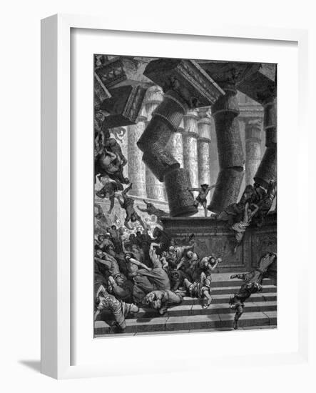 Samson Bringing Down the Temple of Dagon, 1866-Gustave Doré-Framed Giclee Print