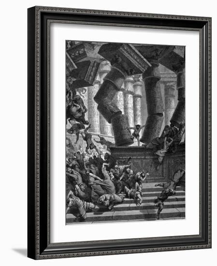 Samson Bringing Down the Temple of Dagon, 1866-Gustave Doré-Framed Giclee Print