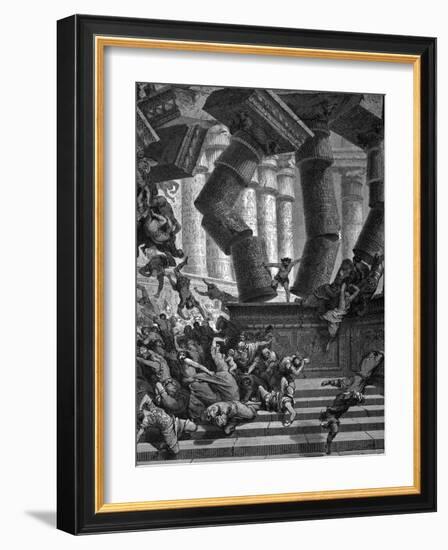 Samson Bringing Down the Temple of Dagon, 1866-Gustave Doré-Framed Giclee Print