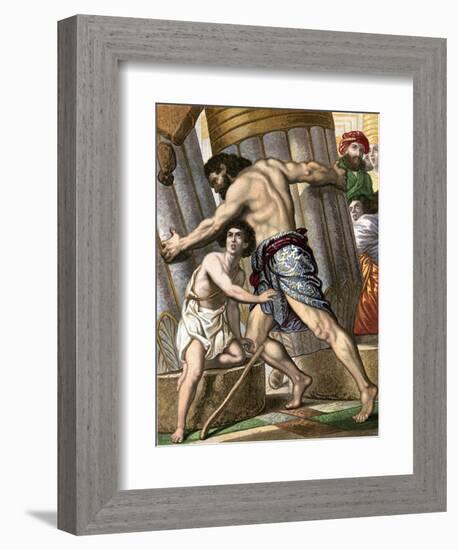 Samson Pulling Down the Temple of Dagon, God of the Philistines, Mid 19th Century-null-Framed Giclee Print