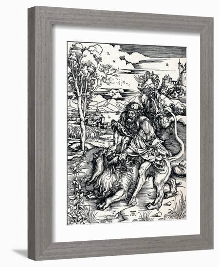 Samson Rending the Lion, 1497-Albrecht Dürer-Framed Giclee Print