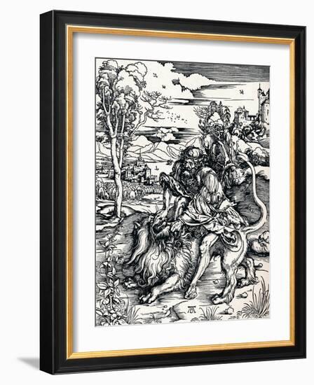 Samson Rending the Lion, 1497-Albrecht Dürer-Framed Giclee Print