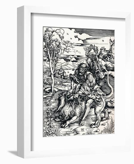 Samson Rending the Lion, 1497-Albrecht Dürer-Framed Giclee Print