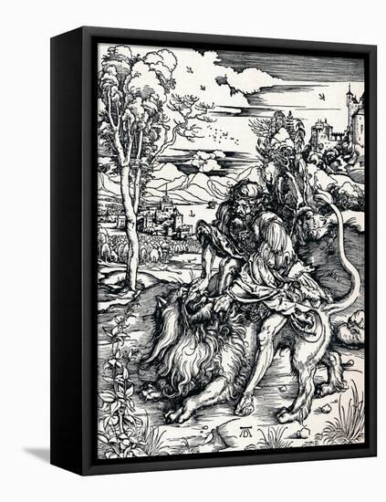 Samson Rending the Lion, 1497-Albrecht Dürer-Framed Premier Image Canvas