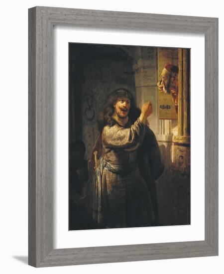 Samson Threatening His Father-In-Law-Rembrandt van Rijn-Framed Giclee Print