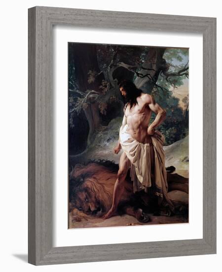 Samson Watches the Lion He Just Killed with Bare Hands (Oil on Canvas, 1842)-Francesco Hayez-Framed Giclee Print