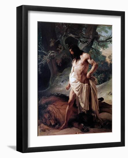 Samson Watches the Lion He Just Killed with Bare Hands (Oil on Canvas, 1842)-Francesco Hayez-Framed Giclee Print