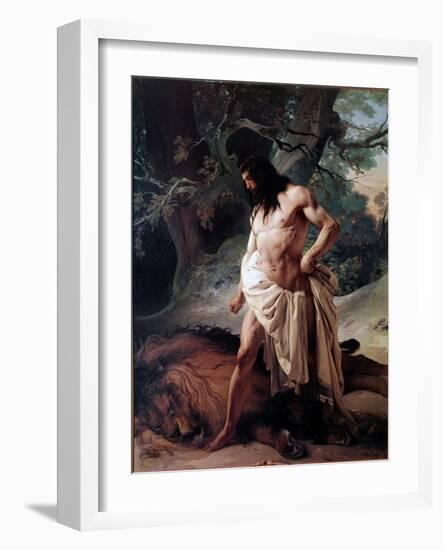 Samson Watches the Lion He Just Killed with Bare Hands (Oil on Canvas, 1842)-Francesco Hayez-Framed Giclee Print