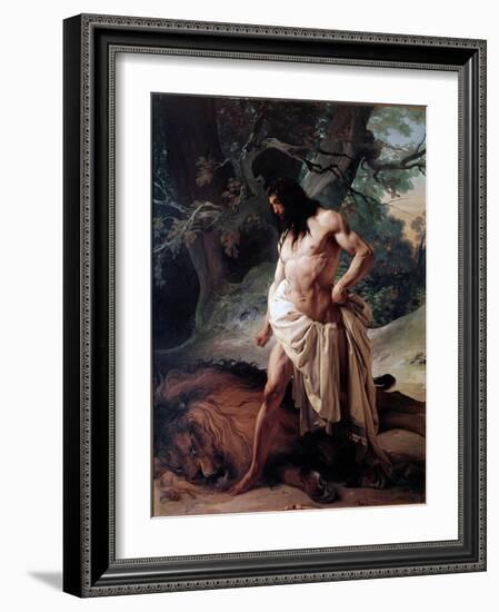 Samson Watches the Lion He Just Killed with Bare Hands (Oil on Canvas, 1842)-Francesco Hayez-Framed Giclee Print