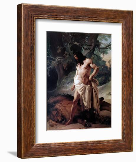 Samson Watches the Lion He Just Killed with Bare Hands (Oil on Canvas, 1842)-Francesco Hayez-Framed Giclee Print