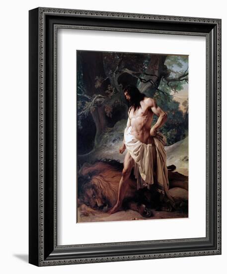 Samson Watches the Lion He Just Killed with Bare Hands (Oil on Canvas, 1842)-Francesco Hayez-Framed Giclee Print