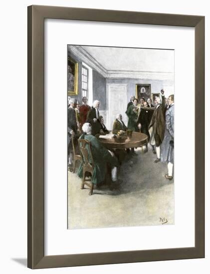 Samuel Adams Demanding British Army Withdrawal after the Boston Massacre, c.1770-null-Framed Giclee Print