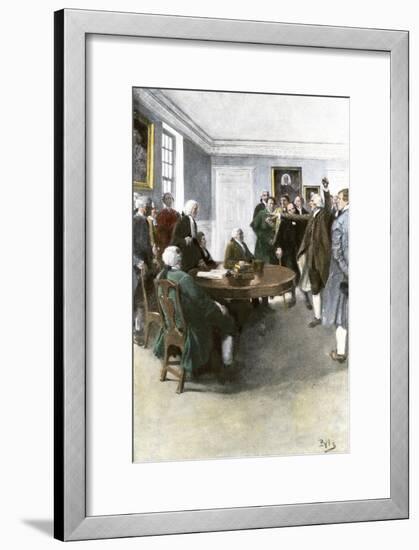 Samuel Adams Demanding British Army Withdrawal after the Boston Massacre, c.1770-null-Framed Giclee Print