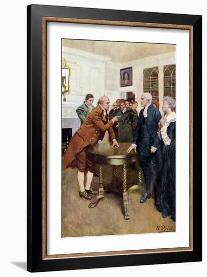 Samuel Adams Warning British Royal Governor Thomas Hutchinson after the Boston Massacre, c.1770-null-Framed Giclee Print