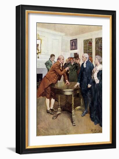 Samuel Adams Warning British Royal Governor Thomas Hutchinson after the Boston Massacre, c.1770-null-Framed Giclee Print