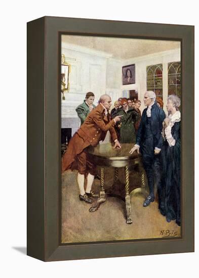 Samuel Adams Warning British Royal Governor Thomas Hutchinson after the Boston Massacre, c.1770-null-Framed Premier Image Canvas