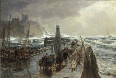 Sea Coast with Castle, Sheep and Shepherd (Watercolour and Scratching Out on Paper)-Samuel Bough-Giclee Print