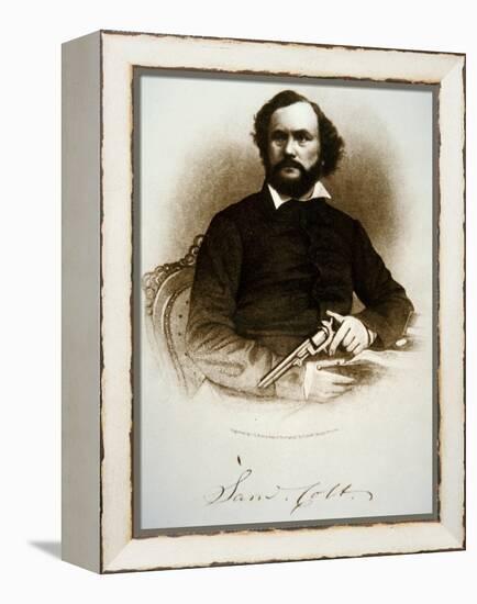 Samuel Colt Holding One of His Percussion Revolvers (Engraving)-American-Framed Premier Image Canvas