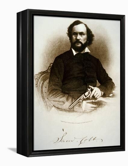 Samuel Colt Holding One of His Percussion Revolvers (Engraving)-American-Framed Premier Image Canvas