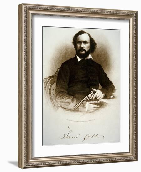 Samuel Colt Holding One of His Percussion Revolvers (Engraving)-American-Framed Giclee Print