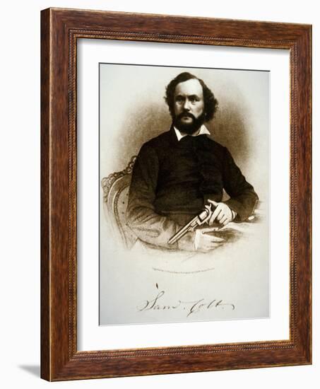 Samuel Colt Holding One of His Percussion Revolvers (Engraving)-American-Framed Giclee Print