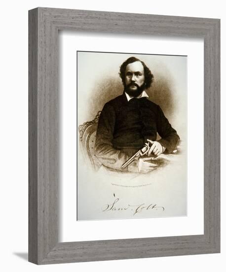 Samuel Colt Holding One of His Percussion Revolvers (Engraving)-American-Framed Premium Giclee Print