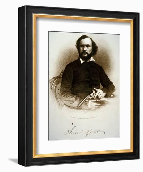 Samuel Colt Holding One of His Percussion Revolvers (Engraving)-American-Framed Giclee Print