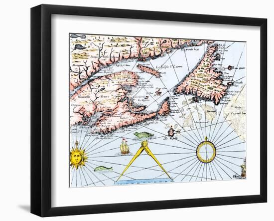 Samuel de Champlain's Map of the Gaspee and Gulf of the Saint Lawrence River, c.1632-null-Framed Giclee Print