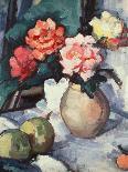 Mixed Roses in a Brown Vase with a Cup, Saucer and Apples, 1928-Samuel John Peploe-Giclee Print