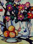 Pink and Tangerine Roses in a Blue and White Beaker Vase with Oranges in a Bowl and a Black Fan,…-Samuel John Peploe-Premium Giclee Print